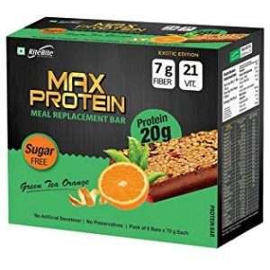 MAX PROTEIN MEAL REPLACEMENT BAR 20gm PROTEIN IN EACH BAR SUGAR FREE GREEN TEA ORANGE 20gm PROTEIN IN EACH BAR - RITEBITE www.oms99.in